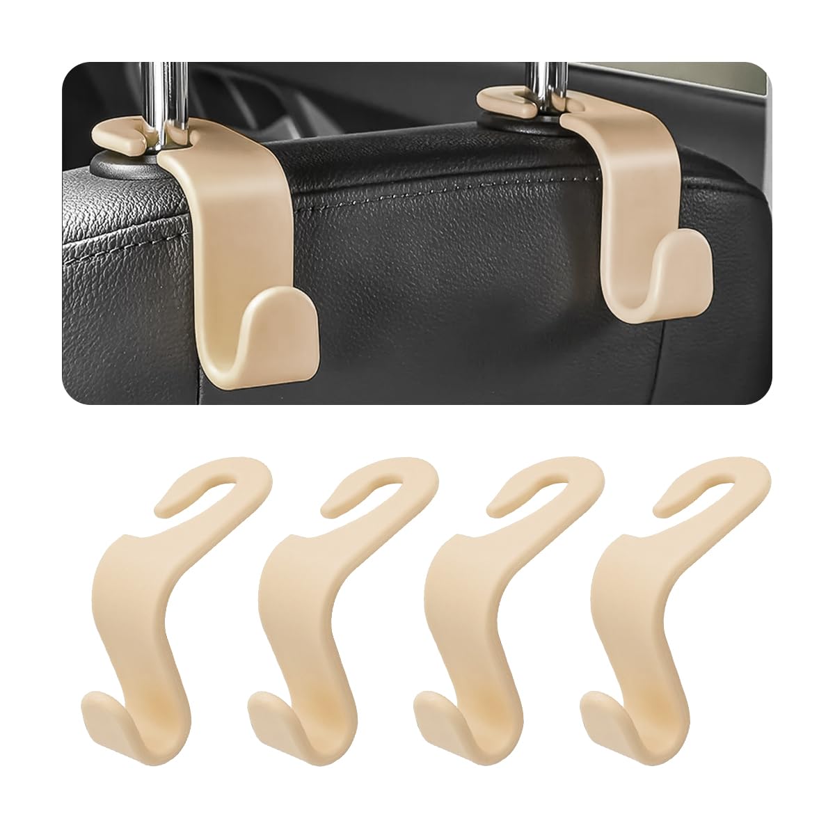 4 Pack Headrest Hooks for Vehicle Seats, Carbon Fiber/Red