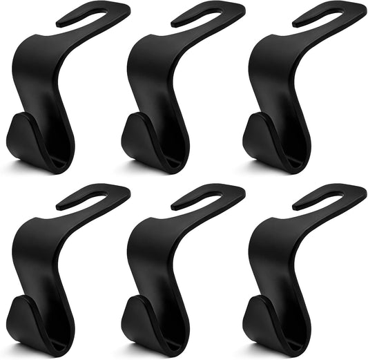 6 Pack Car Purse Hooks, Universal Seat Headrest Hanger Organizers for Coats, Umbrellas, and Groceries, Carbon Fiber Black Auto Storage Hooks ﻿