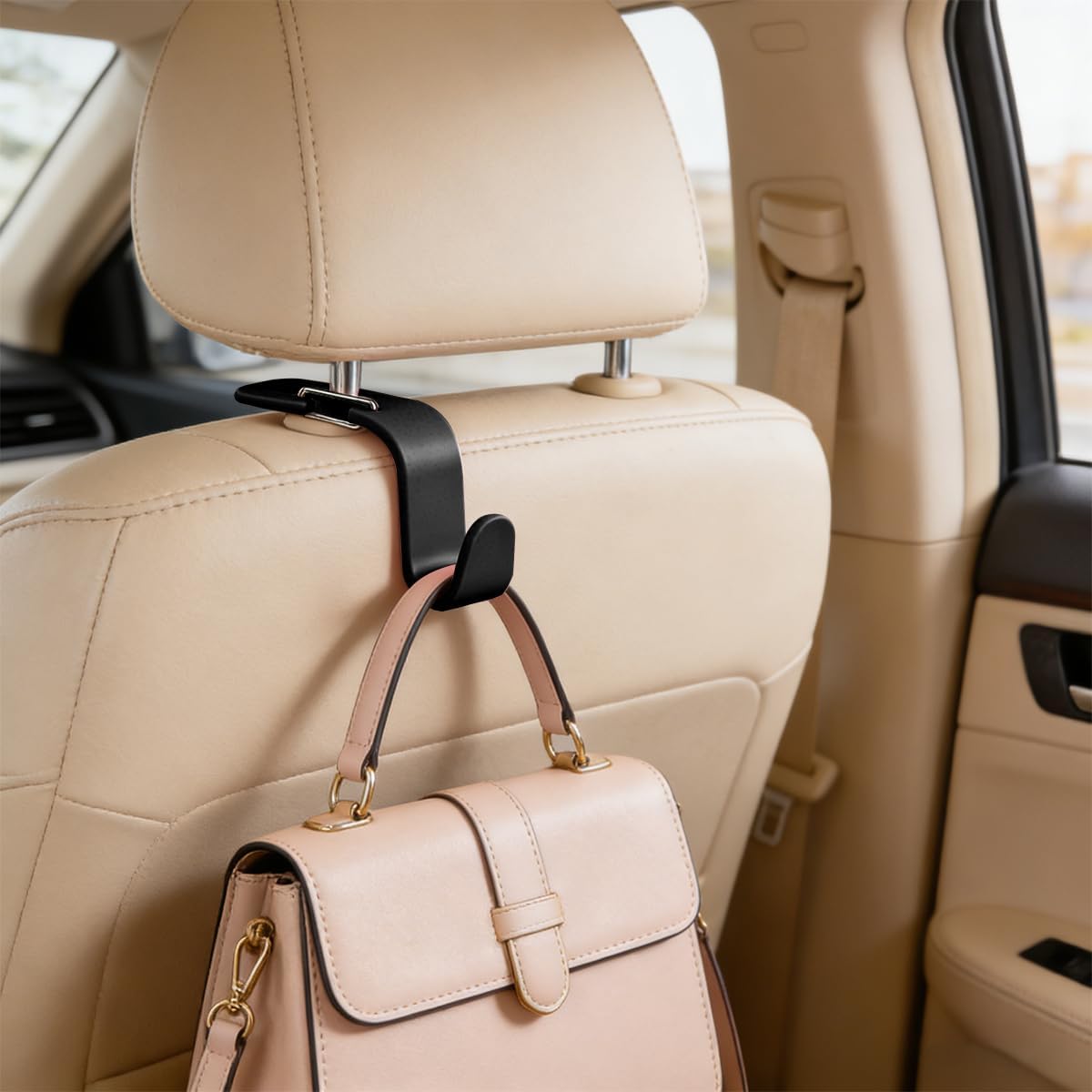 4PCS Car Seat Headrest Hook, Multi-Purpose Seat Back Hanger Purse Bag Handbag Organizer, Auto Interior Backseat Storage Hook Holder for Coat Hat Grocery Umbrella, Universal Fit (Black)