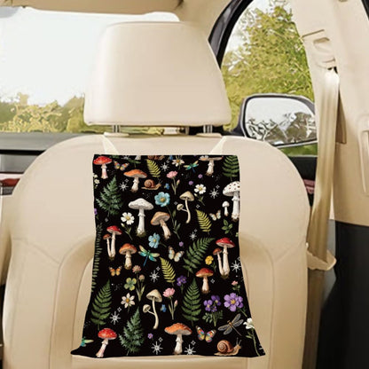 Mushroom Car Trash Can Floral Car Trash Bag Hanging Plants Snails Pattern Polyester Washable Waterproof Organizer Storage Can for Vehicle Interior Travel Accessories Reusable Leak Proof