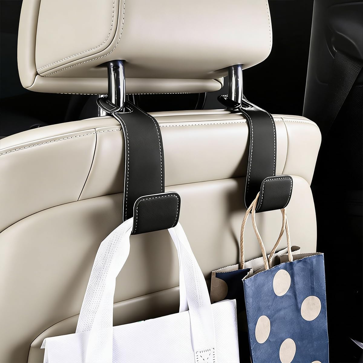2PCS Car Seat Headrest Hook, Multipurpose Backseat Hanger Holder for Handbag Purse Umbrella, Auto Interior Seat Back Grocery Storage Organizer Hook, Universal for RV Van SUV (Black)