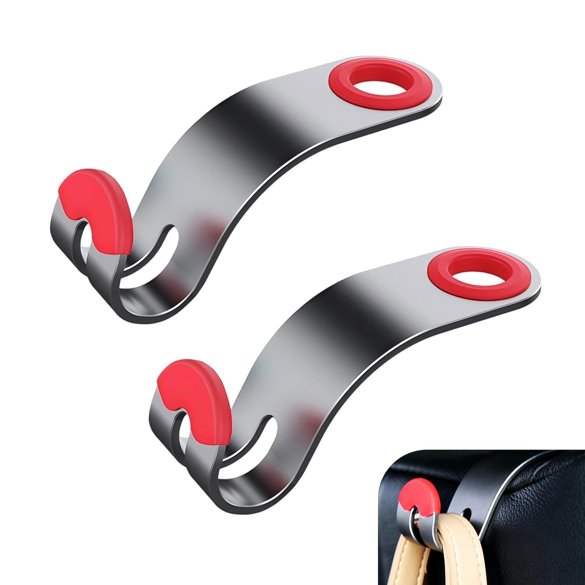 2 PCS Car Seat Headrest Hooks, Solid Alloy Car Purse Hook with 30 kg Load Capacity, Hidden Auto Headrest Hook, Universal Vehicle Storage Organizer for Purse, Backpack, Coats (Black)