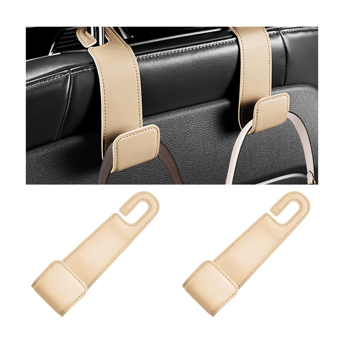 2PCS Car Seat Headrest Hook, Multipurpose Backseat Hanger Holder for Handbag Purse Umbrella, Auto Interior Seat Back Grocery Storage Organizer Hook, Universal for RV Van SUV (Black)