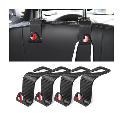 4 Pack Headrest Hooks for Vehicle Seats, Carbon Fiber/Red