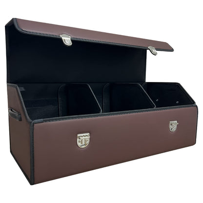 Trunk Organizer for Car With Lid,Foldable Trunk Organizer for SUVs & Sedans,Multi-Functional Leather Storage Box - Brown - Small