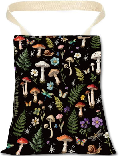 Mushroom Car Trash Can Floral Car Trash Bag Hanging Plants Snails Pattern Polyester Washable Waterproof Organizer Storage Can for Vehicle Interior Travel Accessories Reusable Leak Proof