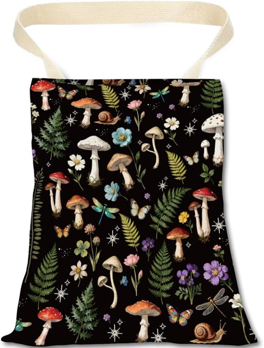 Mushroom Car Trash Can Floral Car Trash Bag Hanging Plants Snails Pattern Polyester Washable Waterproof Organizer Storage Can for Vehicle Interior Travel Accessories Reusable Leak Proof