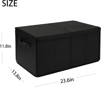 AOKJOY Car Trunk Organizer with Lid, Large, Black, Leather, Foldable, for SUV, Truck, Sedan, 24x12x14 Inches, 3 Compartments