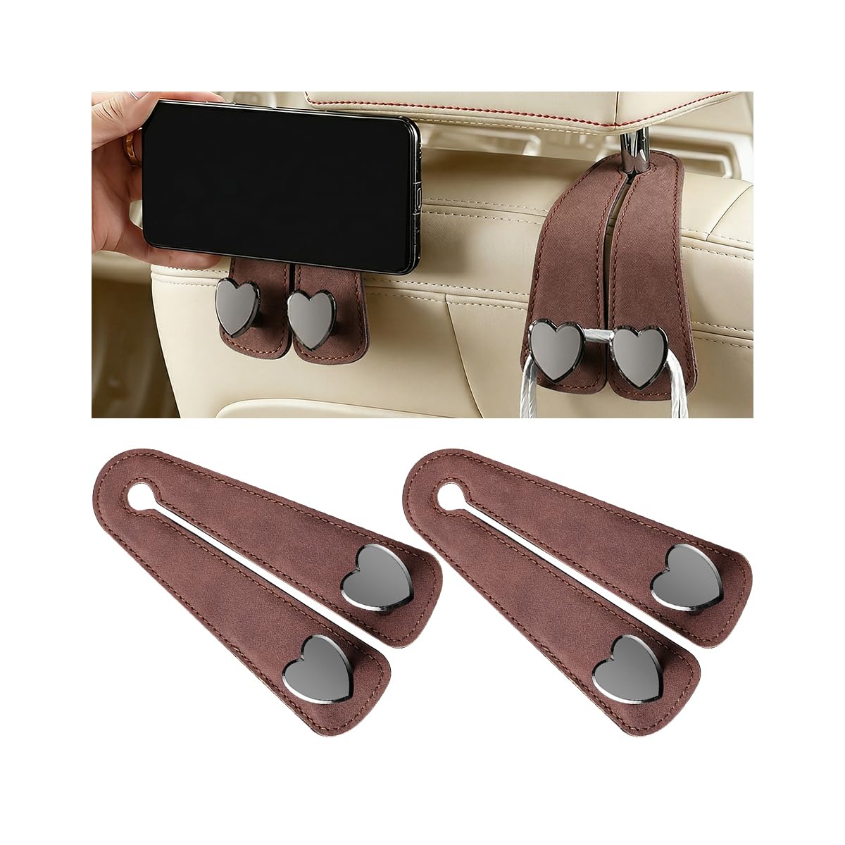 BESULEN Car Seat Headrest Hook, Vehicle Seat Back Hanger Organizer for Handbag Purse Coat, Automotive Interior Headrest Double Storage Hook, Universal Fit (Black)