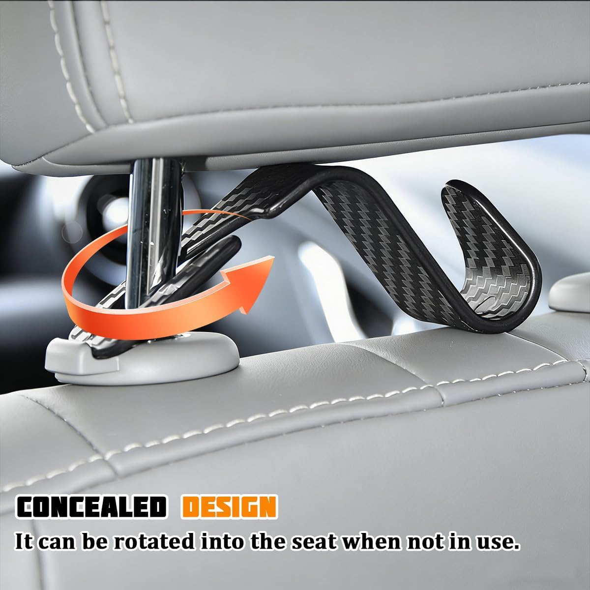 4PCS Car Seat Headrest Hook, Automotive Back Seat Storage Holder Hanger, Vehicle Interior Backseat Organizer Hanging Hook for Purse Handbag Grocery Bags, Universal Fit (Black)