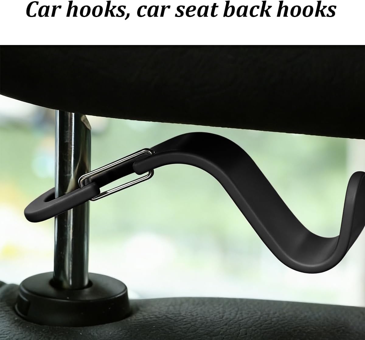 4PCS Car Seat Headrest Hook, Multi-Purpose Seat Back Hanger Purse Bag Handbag Organizer, Auto Interior Backseat Storage Hook Holder for Coat Hat Grocery Umbrella, Universal Fit (Black)