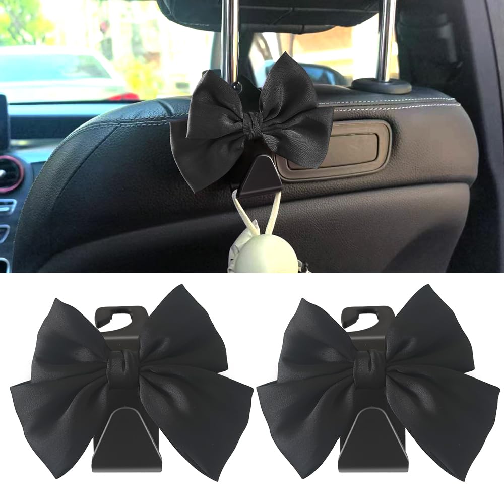 2-Pack Car Seat Headrest Hooks, Handbag Hangers, White leather