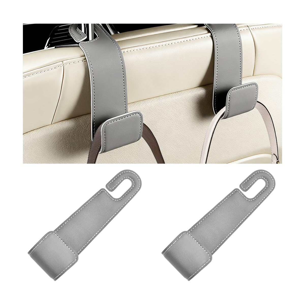 2PCS Car Seat Headrest Hook, Multipurpose Backseat Hanger Holder for Handbag Purse Umbrella, Auto Interior Seat Back Grocery Storage Organizer Hook, Universal for RV Van SUV (Black)