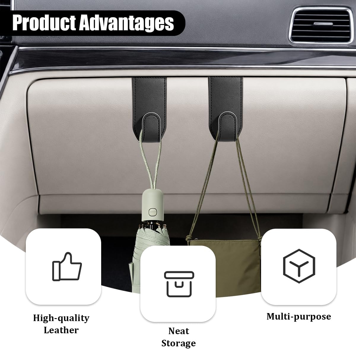 2PCS Car Co-Pilot Glovebox Hooks, Anti-Scratch Vehicle Passenger Seat Hanger Organizer, Automotive Glove Box Hanging Storage Accessories, Universal for SUV RV Truck (Black)