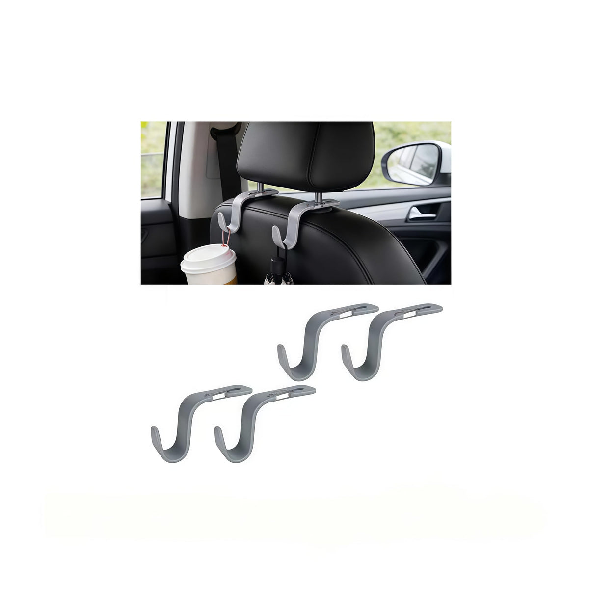 4PCS Car Seat Headrest Hook, Multi-Purpose Seat Back Hanger Purse Bag Handbag Organizer, Auto Interior Backseat Storage Hook Holder for Coat Hat Grocery Umbrella, Universal Fit (Black)