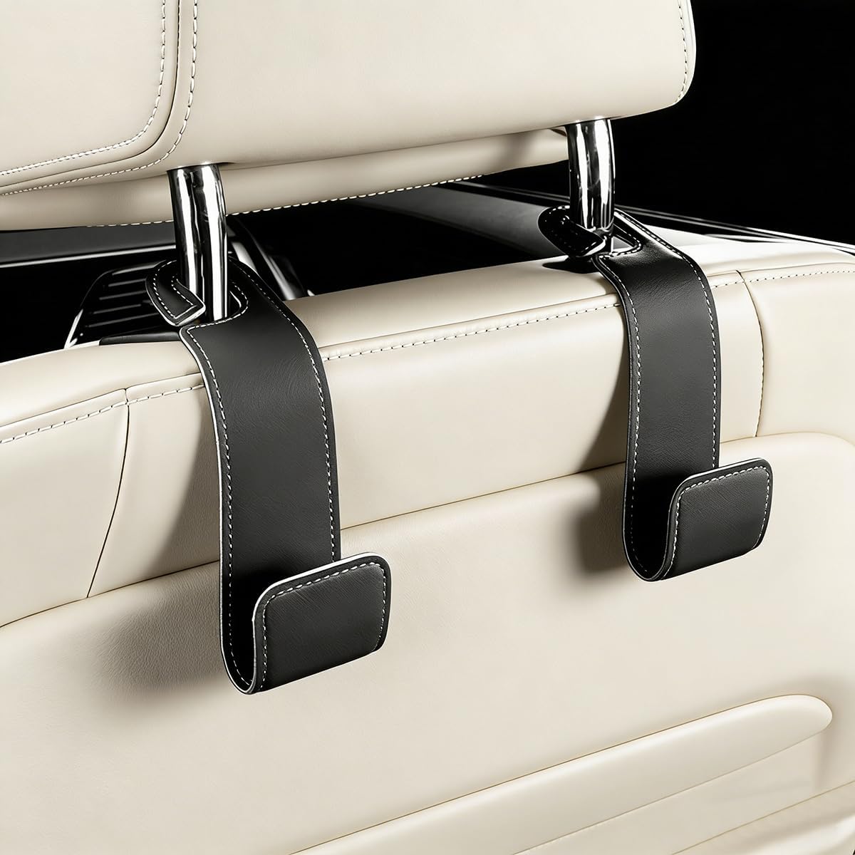 2PCS Car Seat Headrest Hook, Multipurpose Backseat Hanger Holder for Handbag Purse Umbrella, Auto Interior Seat Back Grocery Storage Organizer Hook, Universal for RV Van SUV (Black)