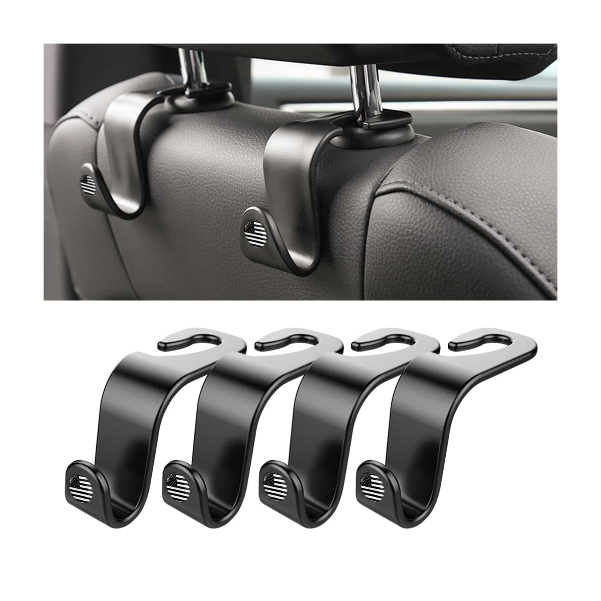 4 Pack Headrest Hooks for Vehicle Seats, Carbon Fiber/Red