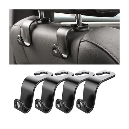 4 Pack Headrest Hooks for Vehicle Seats, Carbon Fiber/Red