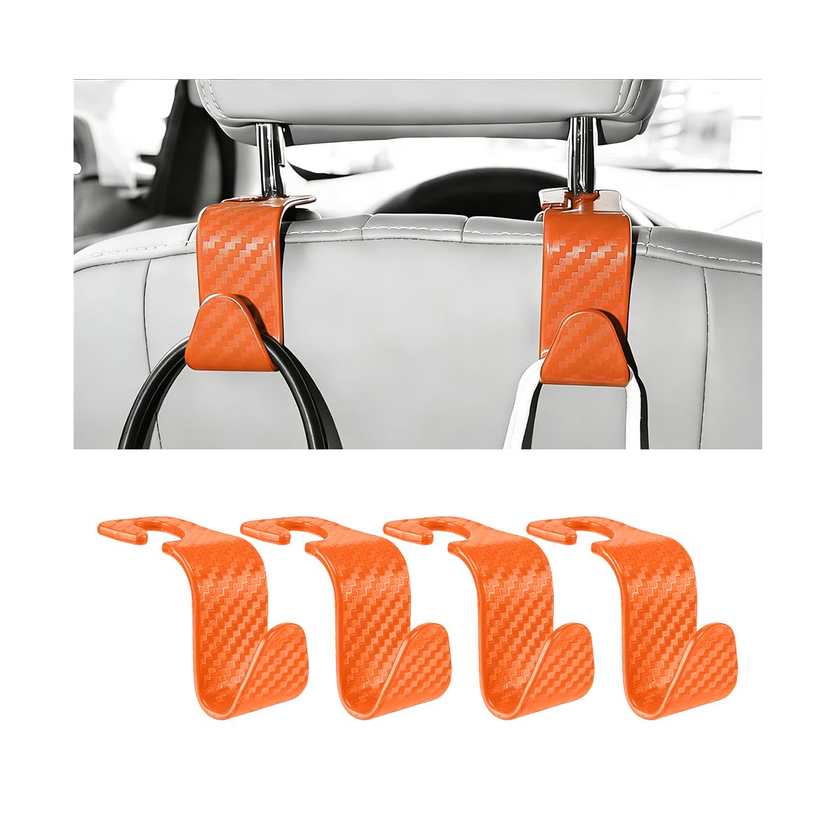 4PCS Car Seat Headrest Hook, Automotive Back Seat Storage Holder Hanger, Vehicle Interior Backseat Organizer Hanging Hook for Purse Handbag Grocery Bags, Universal Fit (Black)