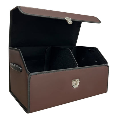 Trunk Organizer for Car With Lid,Foldable Trunk Organizer for SUVs & Sedans,Multi-Functional Leather Storage Box - Brown - Small