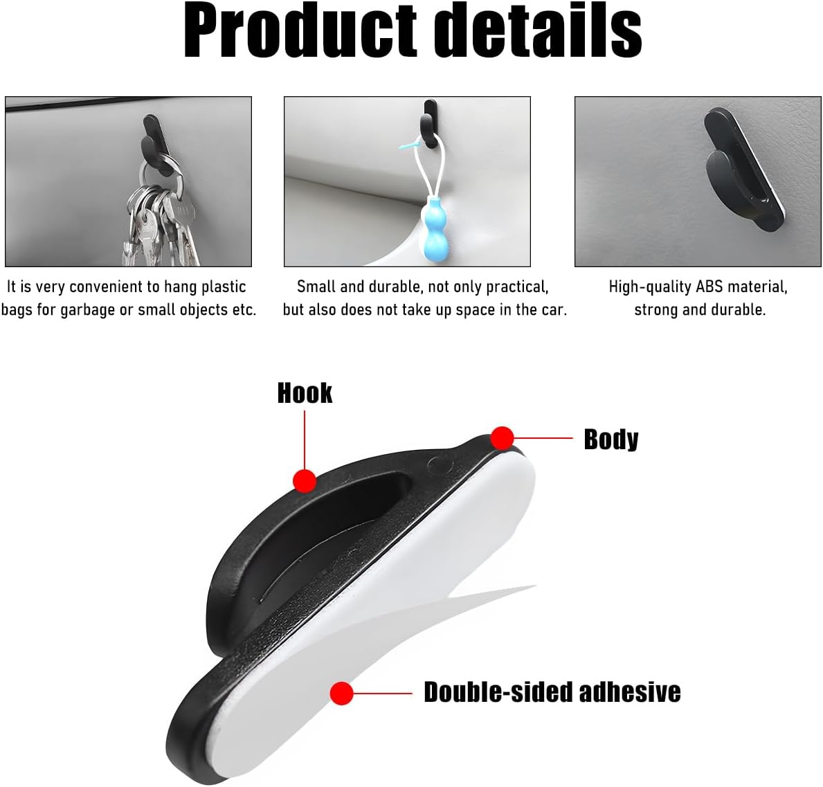 Yourkar 10 PCS Car Sticky Hooks, Multifunctional Vehicle Adhesive Hooks, Hanging Auto Storage Hooks for Key USB Cable Earphone Cable, Universal Interior Decor Car Accessories (10 PCS)