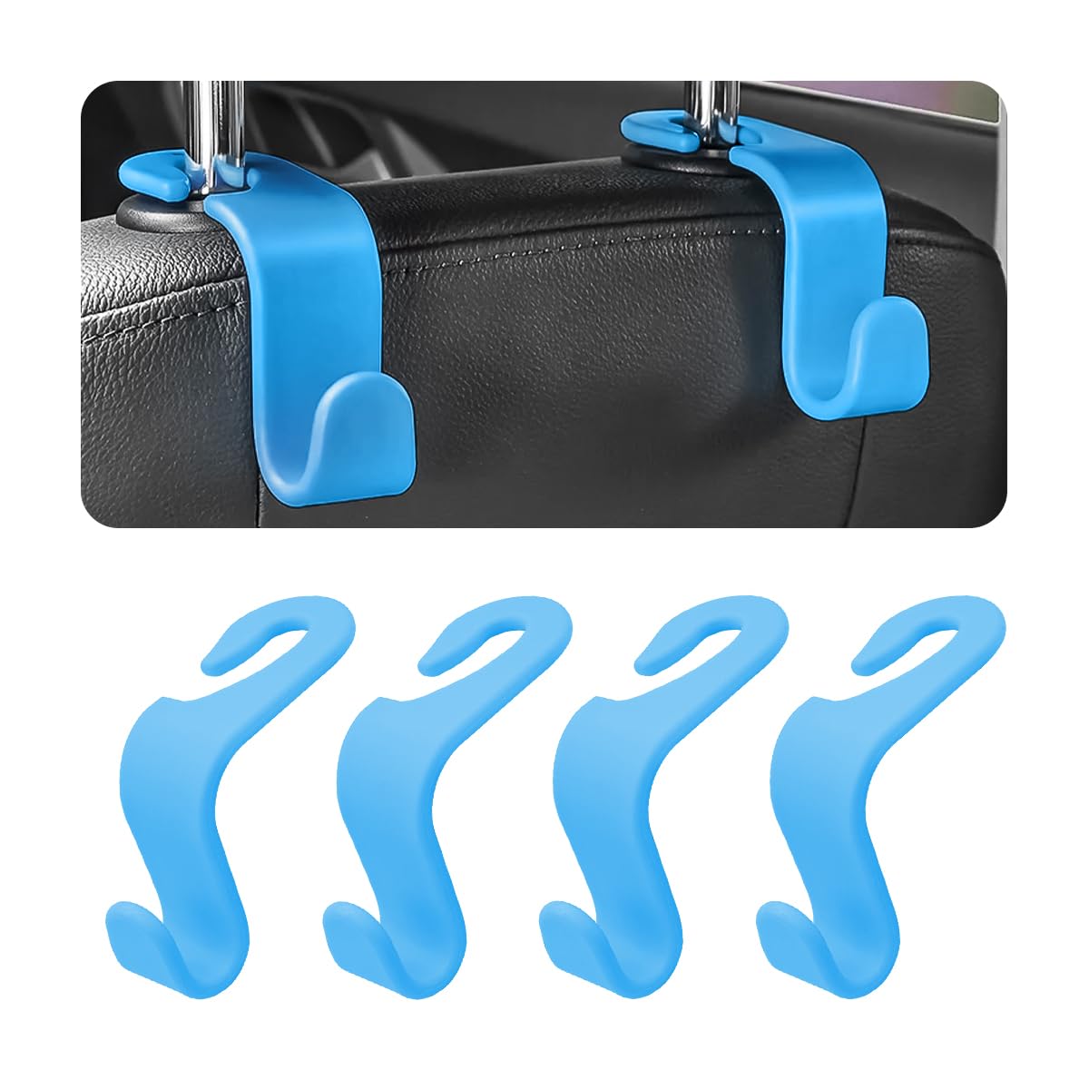 4 Pack Headrest Hooks for Vehicle Seats, Carbon Fiber/Red
