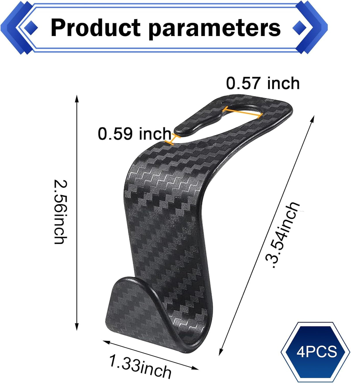 4PCS Car Seat Headrest Hooks, Carbon Fiber Auto Hook for Purses and Bags, Rear Car Seat Storage Headrest Hanger Holder Hooks Organizer for Coats, Umbrellas, Groceries