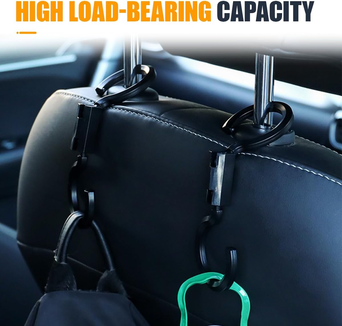 YoRise 2PCS S-Style Car Back Seat Headrest Hook, 360° Rotation Auto Seat Storage Hanger, Universal Vehicle Interior Organizer Accessories for Purse, Handbag, Coat, Umbrella, Grocery Bag (Black)