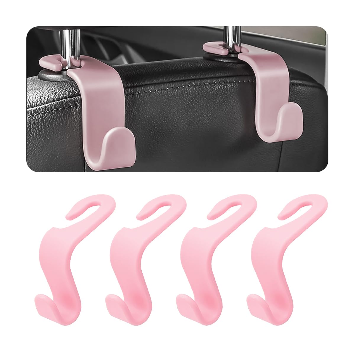 4 Pack Headrest Hooks for Vehicle Seats, Carbon Fiber/Red