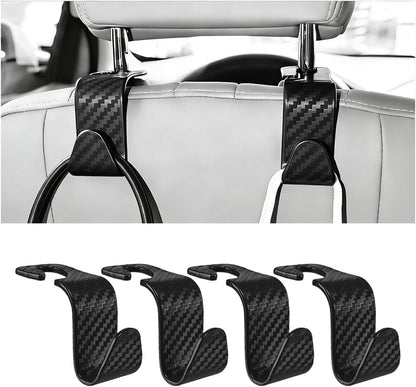 4PCS Car Seat Headrest Hook, Automotive Back Seat Storage Holder Hanger, Vehicle Interior Backseat Organizer Hanging Hook for Purse Handbag Grocery Bags, Universal Fit (Black)