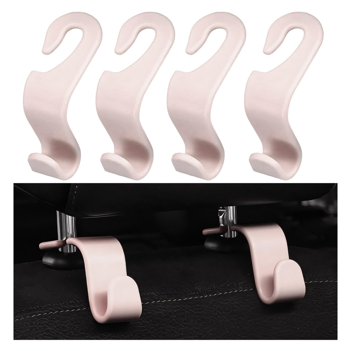4 PCS Car Seat Headrest Hooks, Multi-Functional Auto Headrest Purse Holders Storage Hangers, Universal Backseat Backpack Hooks Hanging Holders for Cars Trucks SUVs (Black)