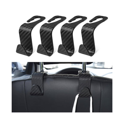 4 Pack Headrest Hooks for Vehicle Seats, Carbon Fiber/Red