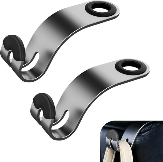 2 PCS Car Seat Headrest Hooks, Solid Alloy Car Purse Hook with 30 kg Load Capacity, Hidden Auto Headrest Hook, Universal Vehicle Storage Organizer for Purse, Backpack, Coats (Black)