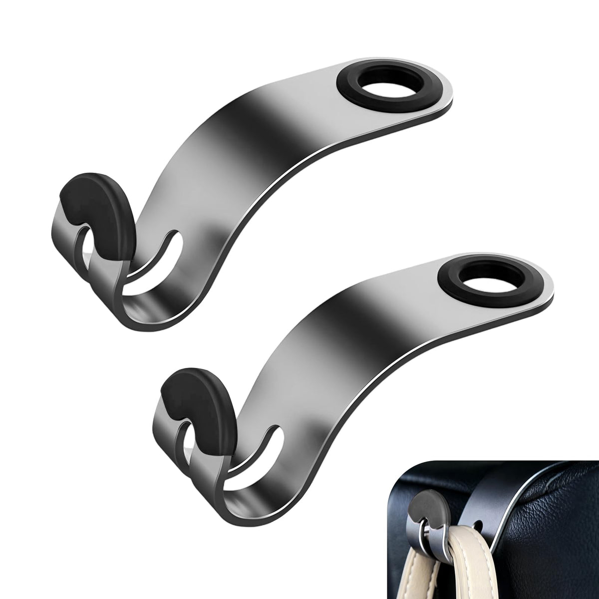 2 PCS Car Seat Headrest Hooks, Solid Alloy Car Purse Hook with 30 kg Load Capacity, Hidden Auto Headrest Hook, Universal Vehicle Storage Organizer for Purse, Backpack, Coats (Black)