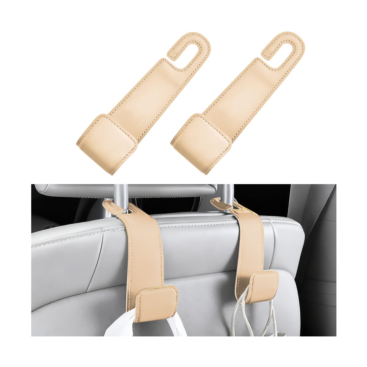 2PCS Car Seat Headrest Hook, Microfiber Leather Vehicle Back Seat Storage Hanger Holder, Automotive Purse Bag Hanging Organizer Accessories, Universal for SUV, Sedan, Truck (Brown)
