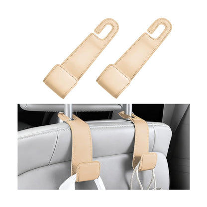2PCS Car Seat Headrest Hook, Microfiber Leather Vehicle Back Seat Storage Hanger Holder, Automotive Purse Bag Hanging Organizer Accessories, Universal for SUV, Sedan, Truck (Brown)
