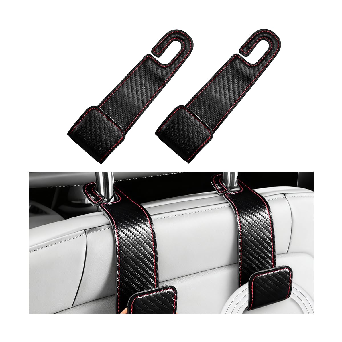 2PCS Car Seat Headrest Hook, Microfiber Leather Vehicle Back Seat Storage Hanger Holder, Automotive Purse Bag Hanging Organizer Accessories, Universal for SUV, Sedan, Truck (Brown)