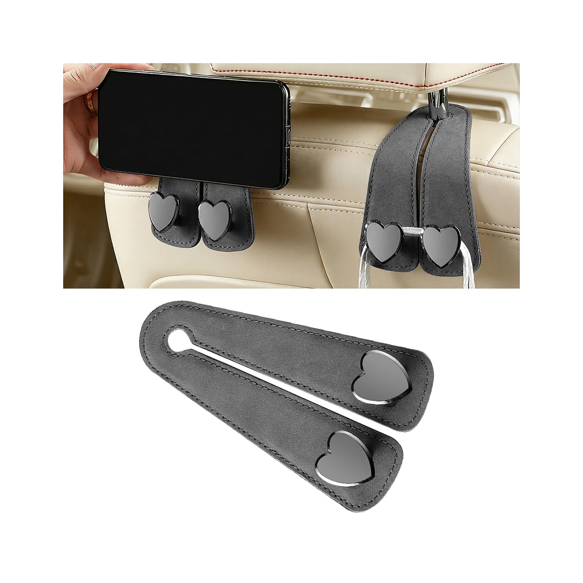 BESULEN Car Seat Headrest Hook, Vehicle Seat Back Hanger Organizer for Handbag Purse Coat, Automotive Interior Headrest Double Storage Hook, Universal Fit (Black)