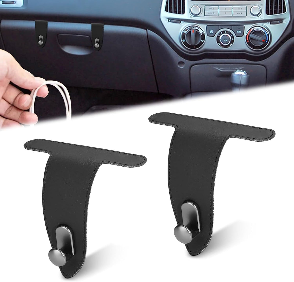 2 Pcs Car Hooks for Passenger Glove Box, Self-Adhesive Headrest Hooks for Car Holder, Leather Car Purse Hook for Bags, Car Seat Back Storage Hook Accessories Organization (Front Single Hook)
