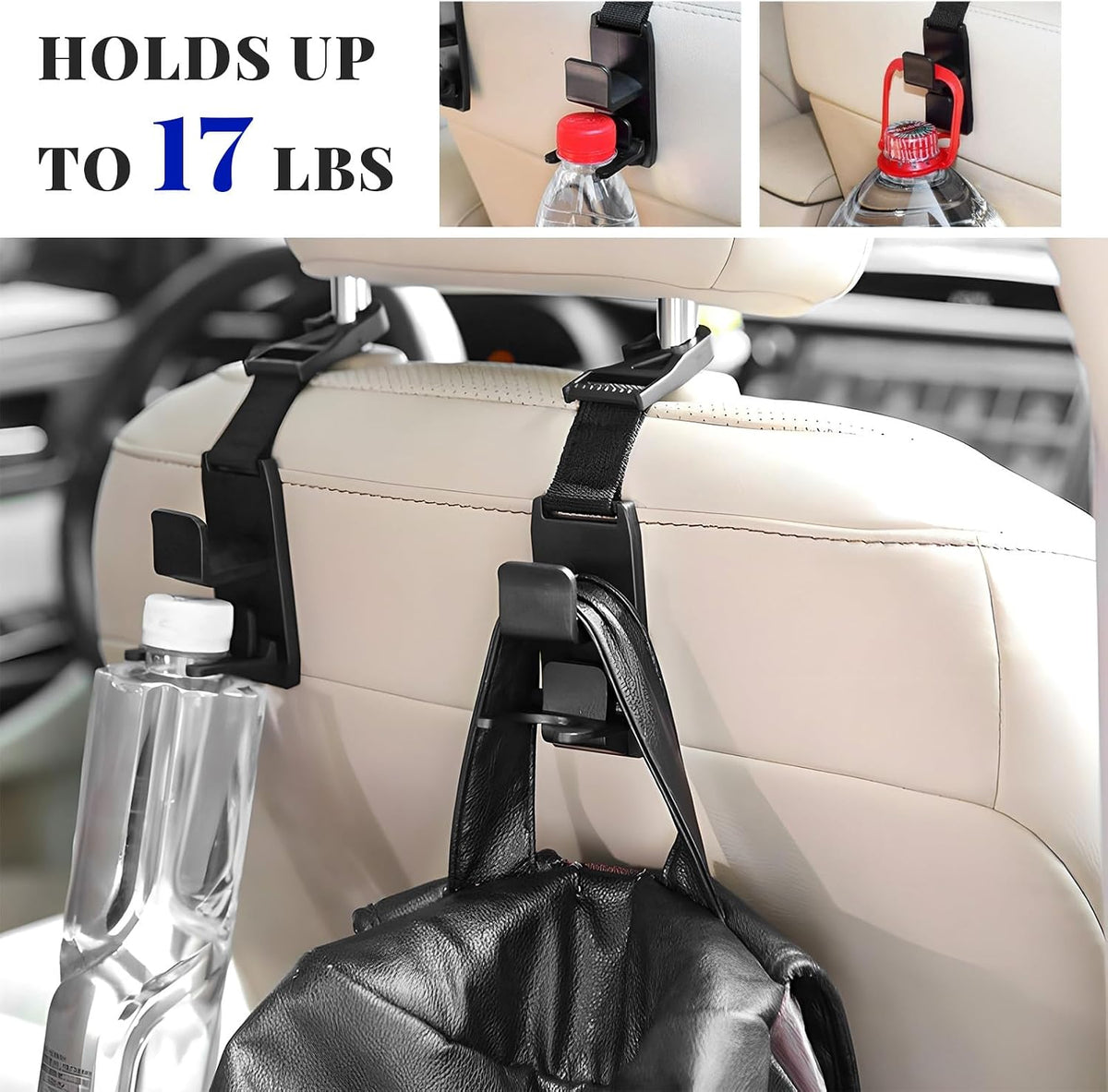 2 PCS Car Seat Headrest Hook, Strong Auto Seat Back Storage Hook Headrest Hanging Organizer, Vehicle Seats Hanger Holder Universal for Purses Handbags Groceries Bags