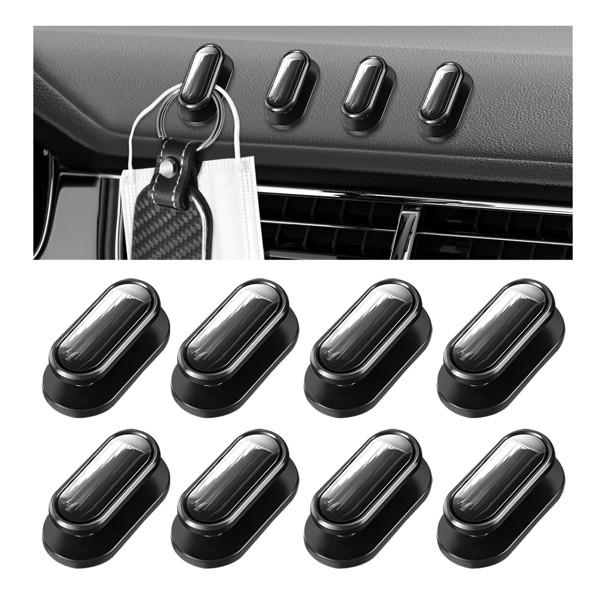 KVAEY 4 PCS Car Mini Hooks, Self-Adhesive Multifunctional Hanging Car Storage Hooks on Dashboard, Universal Vehicle Hook Stickers for Keys Mask Charging Cable, Car Accessories (Glossy)