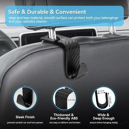 USSDE Car Seat Hooks Vehicle Headrest Back Storage Organizer 4 Pack for Purses Bags backpacks Groceries Hanger Holder - Universal Sturdy Holds 55lbs 360° Rotating (Style A/Carbon Fiber)