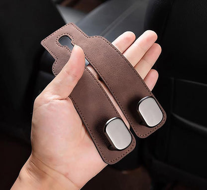 Car Seat Back Storage Hook, 7 Inch x 3.5 Inch PU Leather and Stainless Steel Soft Holder for Car Seat Back Convenient Storage (brown)