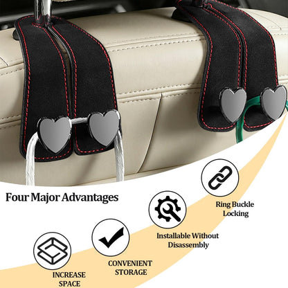 BESULEN Car Seat Headrest Hook, Vehicle Seat Back Hanger Organizer for Handbag Purse Coat, Automotive Interior Headrest Double Storage Hook, Universal Fit (Black)