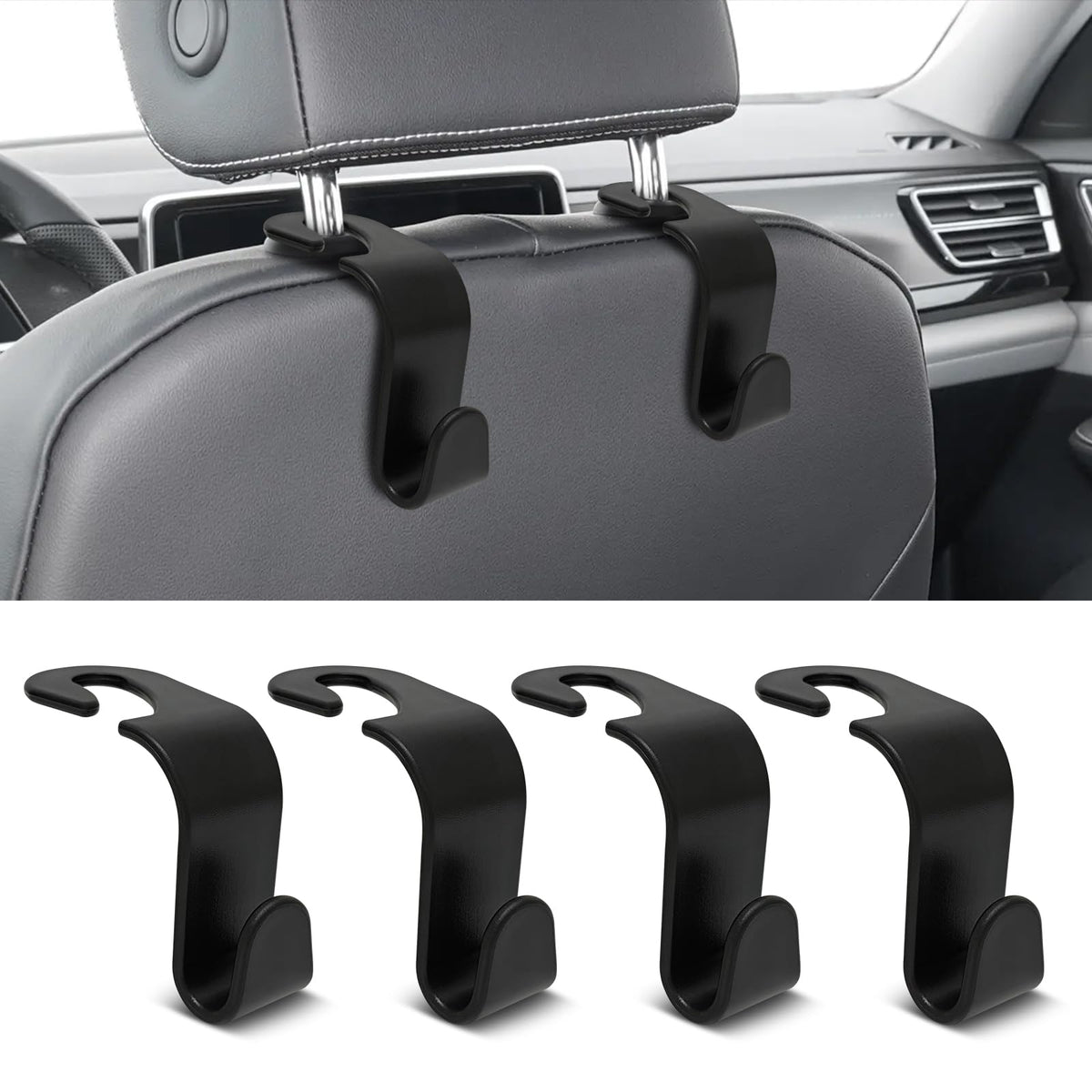 USSDE Car Seat Hooks Vehicle Headrest Back Storage Organizer 4 Pack for Purses Bags backpacks Groceries Hanger Holder - Universal Sturdy Holds 55lbs 360° Rotating (Style A/Carbon Fiber)
