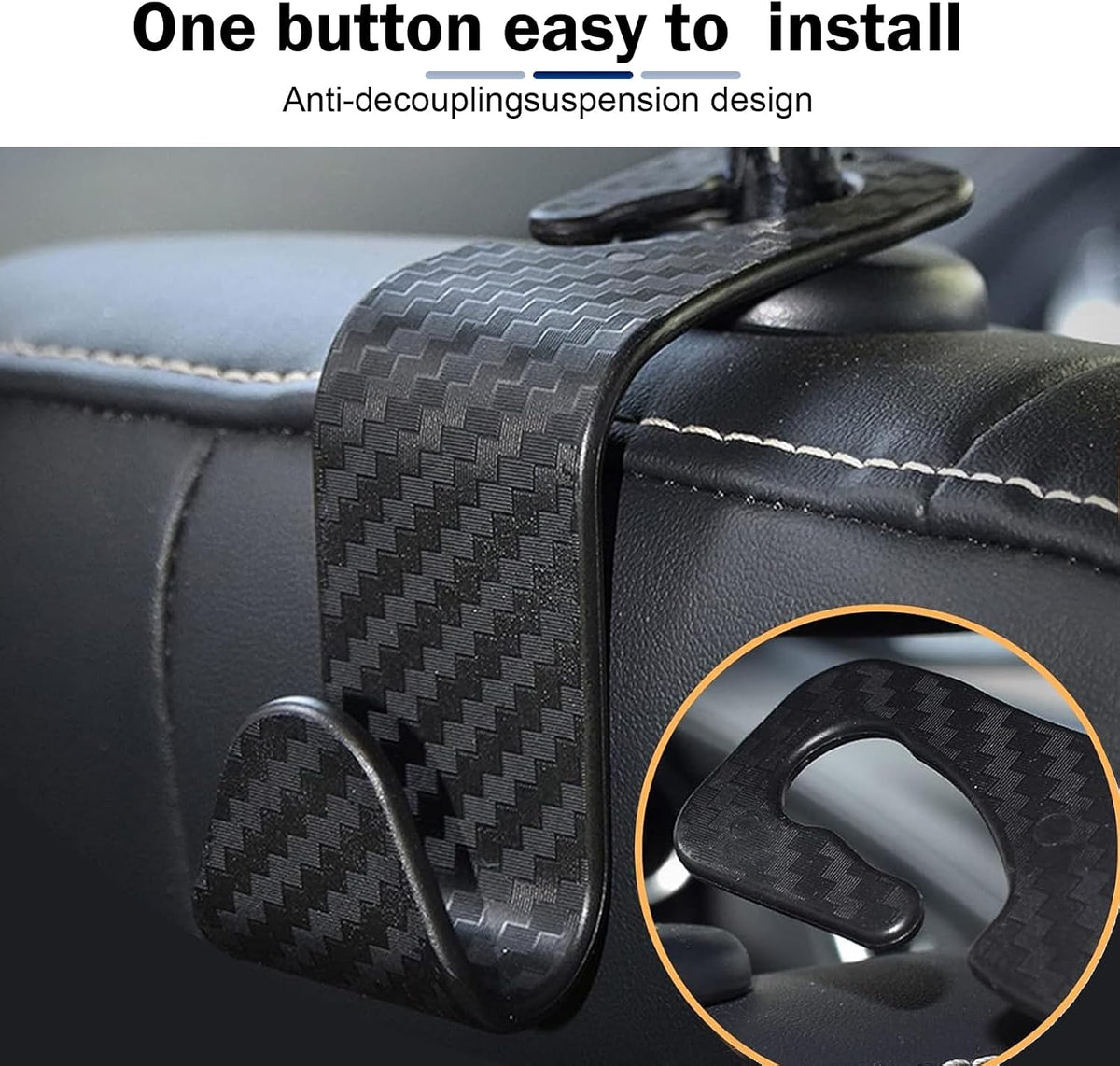 4PCS Car Seat Headrest Hooks, Carbon Fiber Auto Hook for Purses and Bags, Rear Car Seat Storage Headrest Hanger Holder Hooks Organizer for Coats, Umbrellas, Groceries