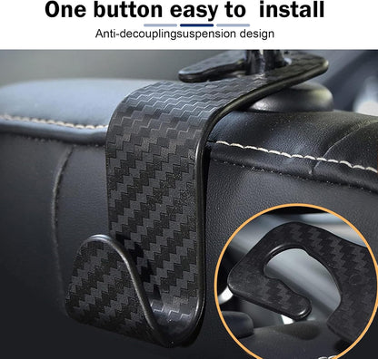 4PCS Car Seat Headrest Hooks, Carbon Fiber Auto Hook for Purses and Bags, Rear Car Seat Storage Headrest Hanger Holder Hooks Organizer for Coats, Umbrellas, Groceries