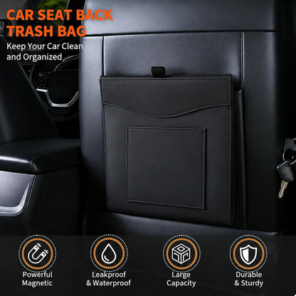 Car Trash Can, Magnetic Leather Seat Back Organizer with Storage Pocket,