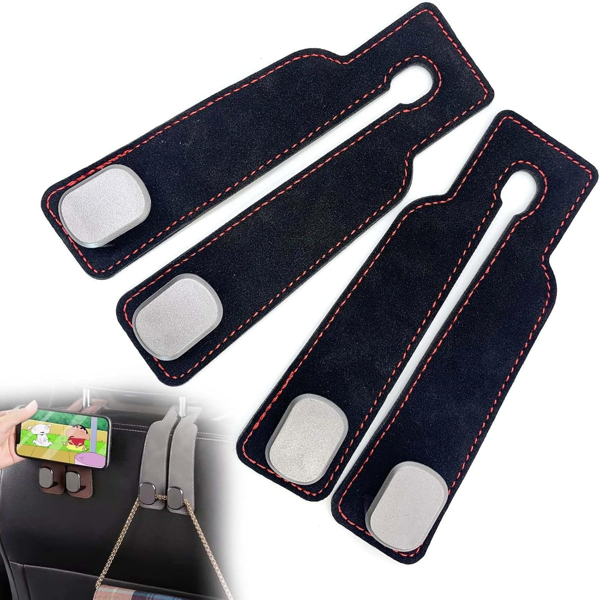 2PCS Leather Car Seat Headrest Hooks – Durable Double Hook Organizer for Bags, Purses, Handbags, Groceries & Back Seat Storage