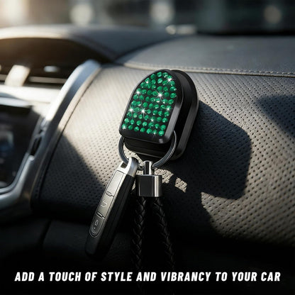 4PCS Bling Car Mini Hooks, Cute Crystal Auto Backseat Hanger Adhesive Storage Hooks, Multifunctional Rhinestone Vehicle Dashboard Hook Hanging Organizer for Key Mask Cable (Green)